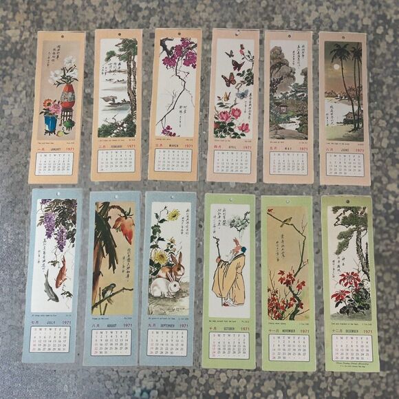 1971 Calendar Paper Book Marks Jan-Dec China Sunday School Hong Kong Vtg Crafts - Picture 1 of 11